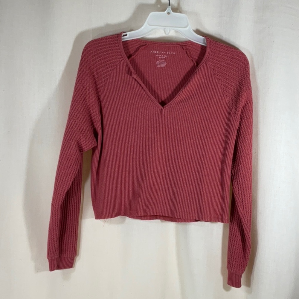 American Eagle Soft & Sexy Ribbed V-Neck Cropped Top -Size Small